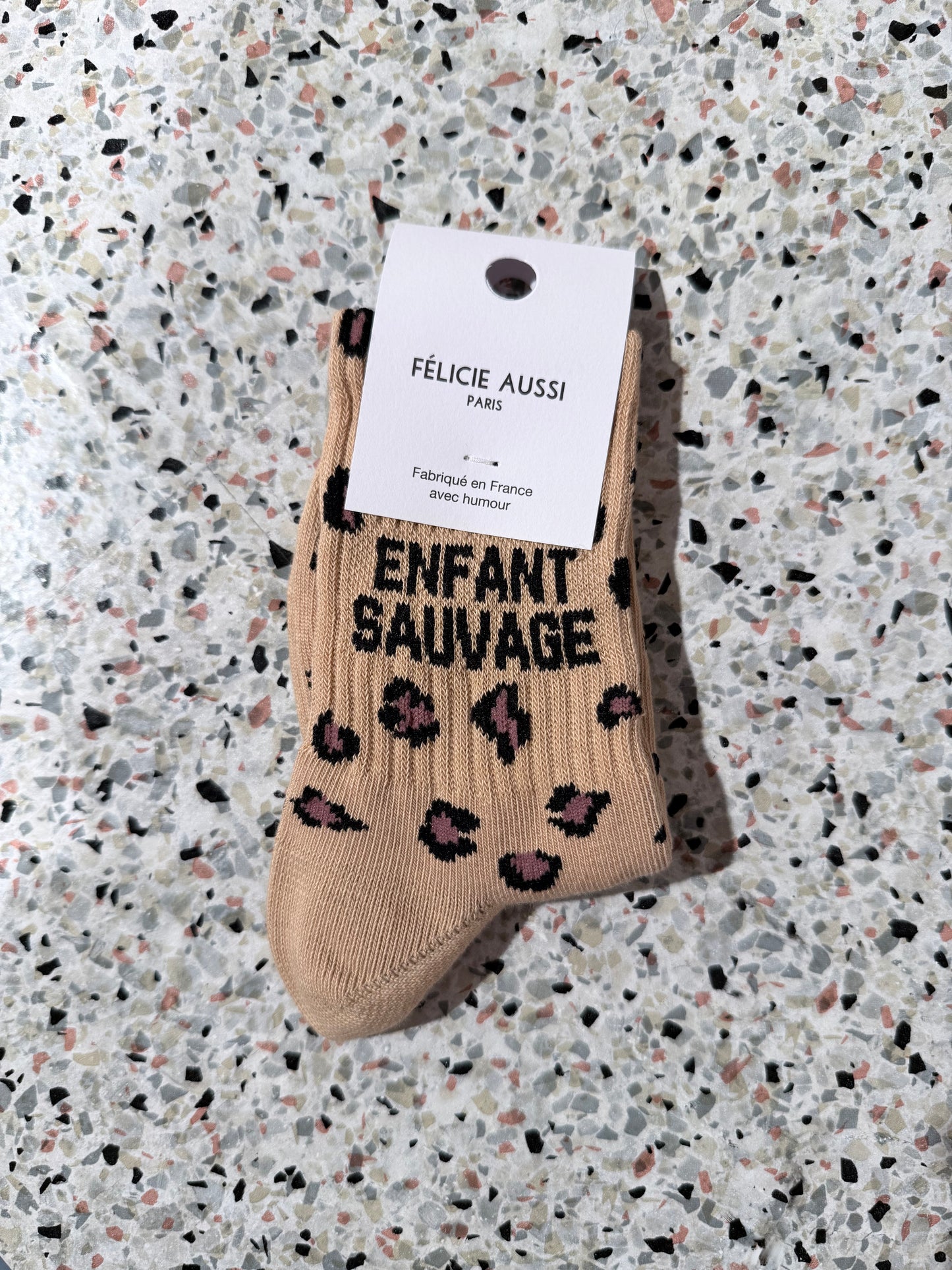 Chaussettes ENFANT SAUVAGE léopard sable - 27/30
