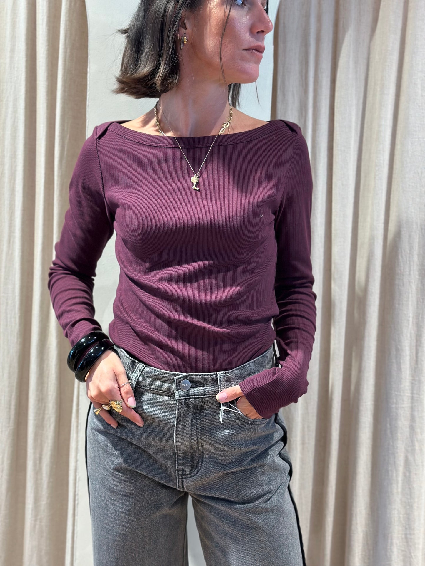 Boatneck rib long sleeve - winetasting