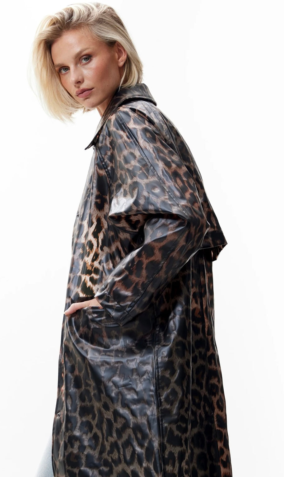 Leopard long raincoat - grey