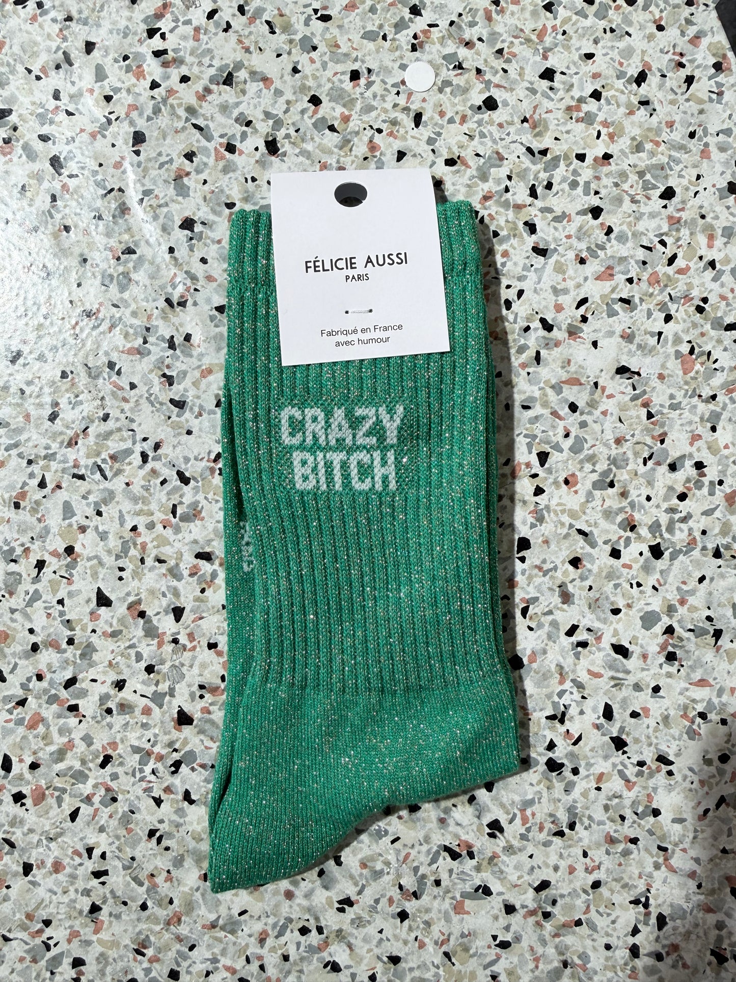 Chaussettes CRAZY BITCH paillettes vert - 36/40