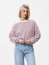 Striped sweater with elastic hems
