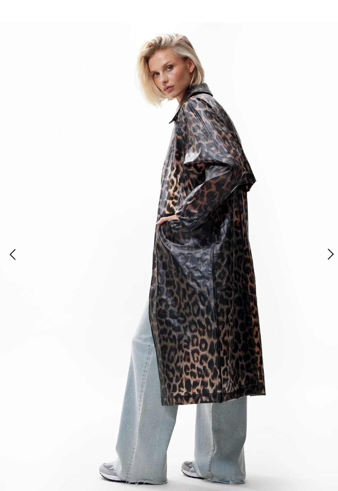 Leopard long raincoat - grey
