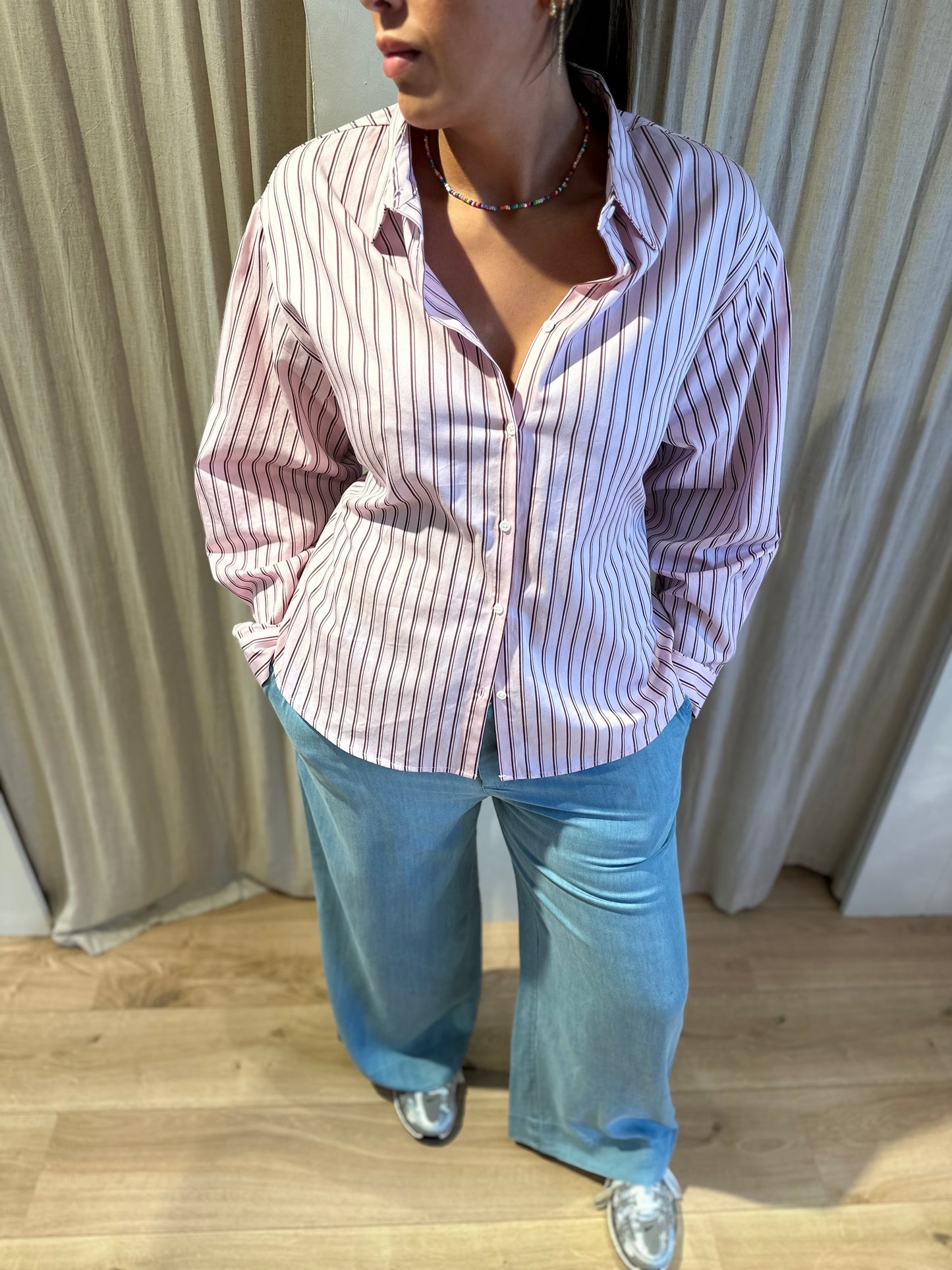 Blouse with open back - pink
