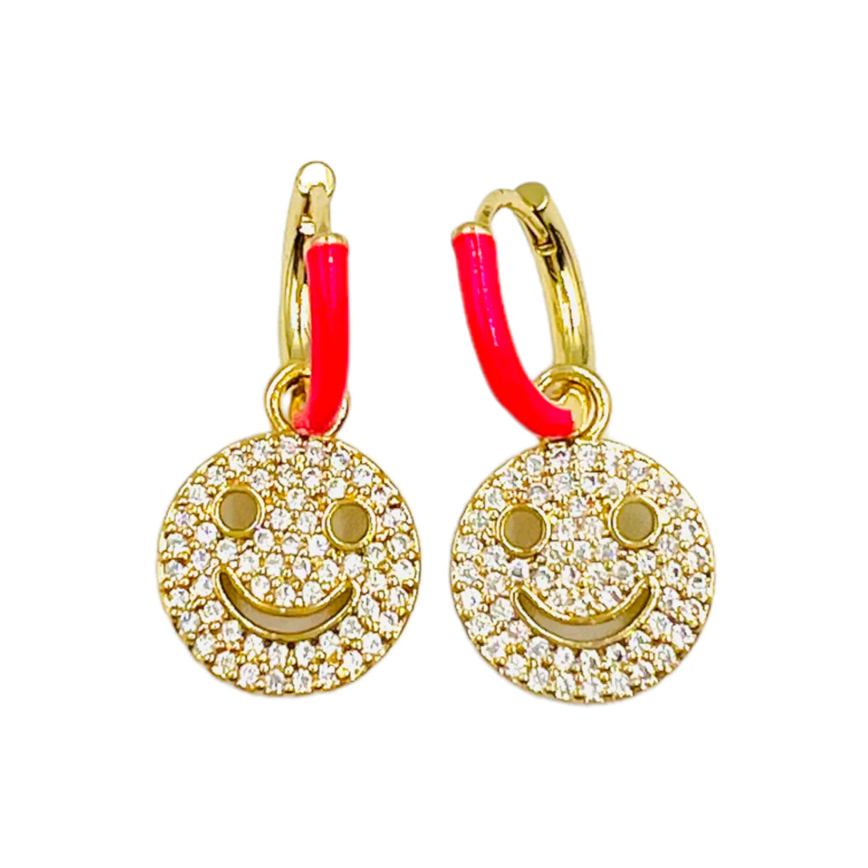 EARRINGS SMILEY STRASS - Fuschia