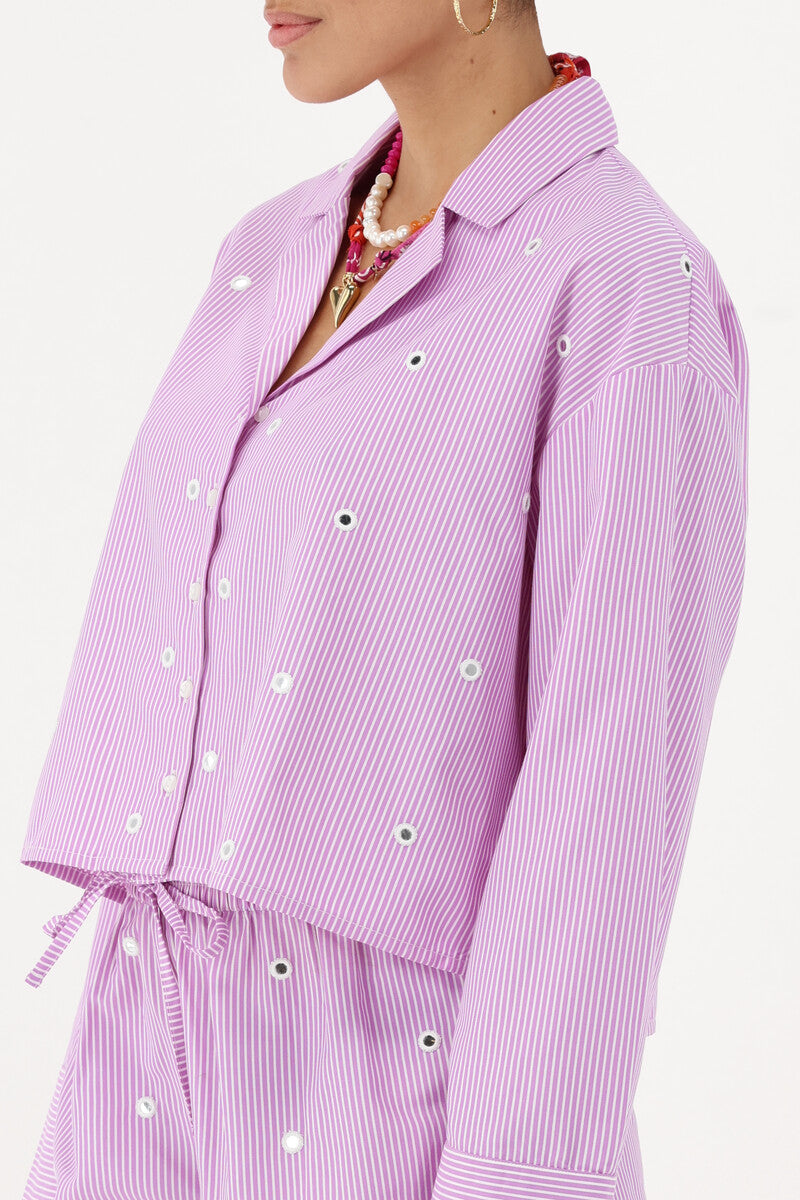 Chemise rayée lilas avec miroirs ronds