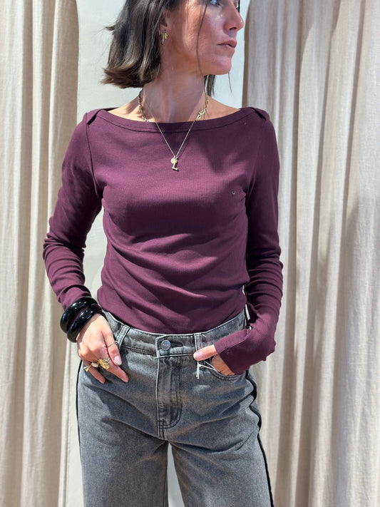 Boatneck rib long sleeve - winetasting