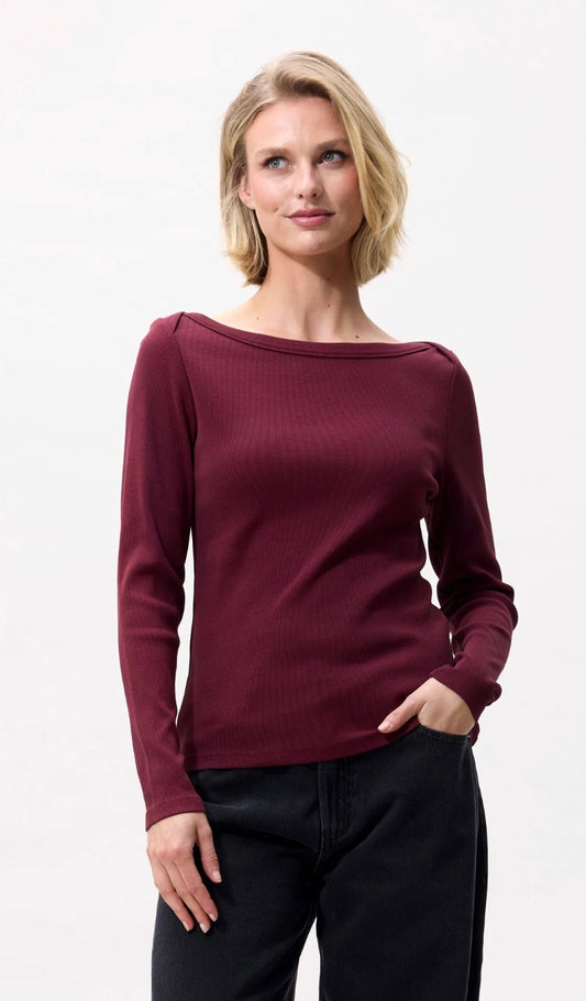 Boatneck rib long sleeve - Merlot