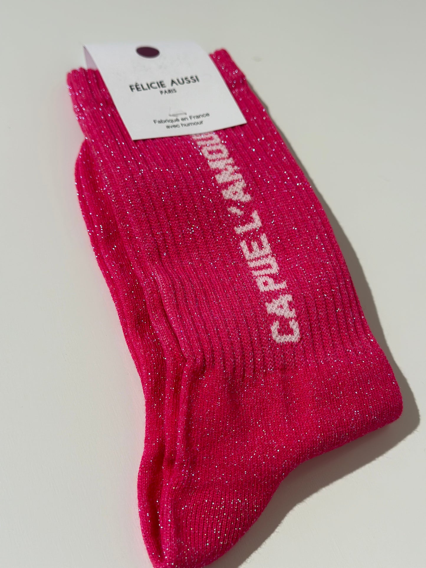 Chaussettes CA PUE L'AMOUR paillettes - rose