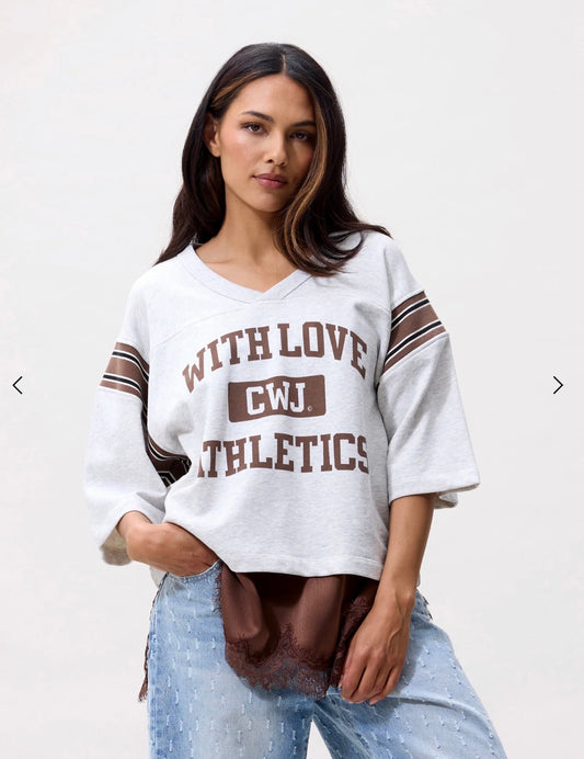 Sporty graphic short sleeve sweater - Light grey