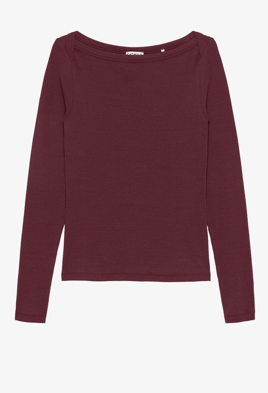 Boatneck rib long sleeve - Merlot