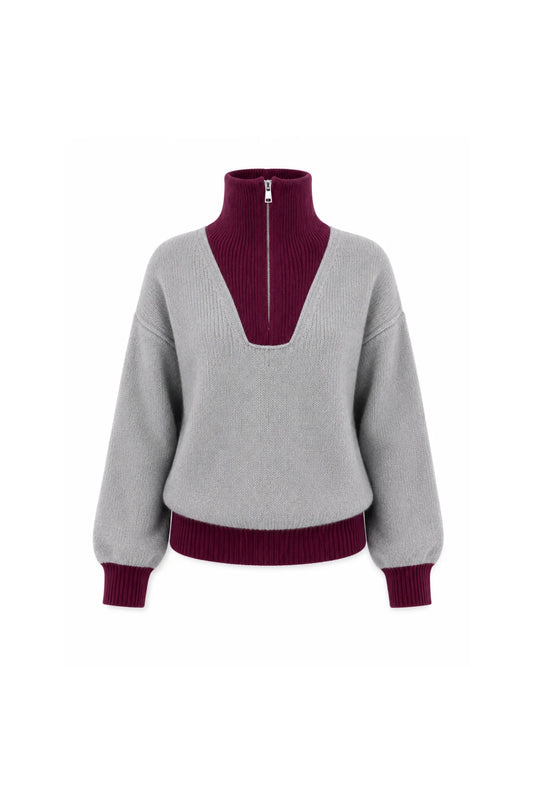 Pullover trucker-neck Breckenridge II - pearl grey/wine