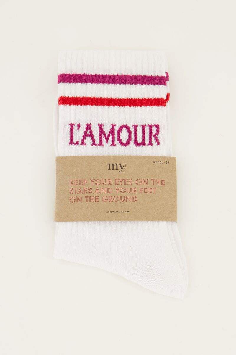 Chaussettes blanches sport avec l'amour rose