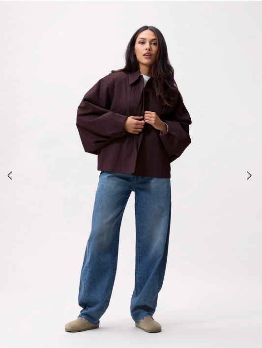 Check cape jacket plum