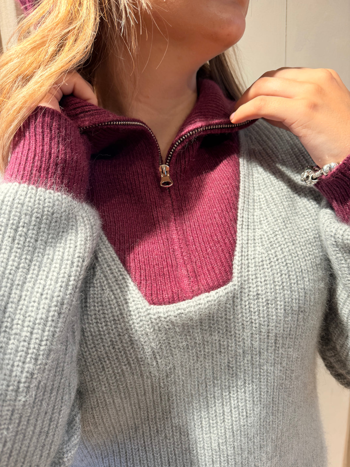 Pullover trucker-neck Breckenridge II - pearl grey/wine