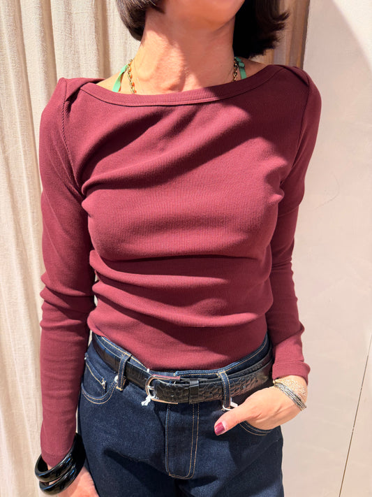 Boatneck rib long sleeve - Merlot