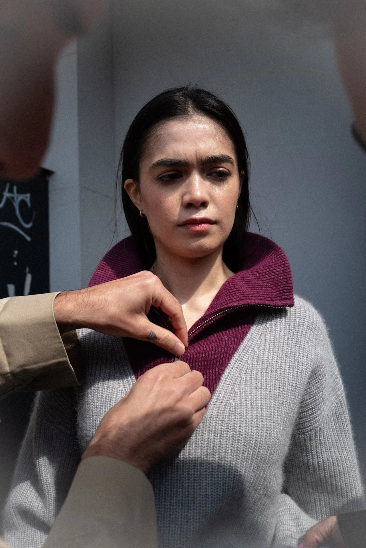 Pullover trucker-neck Breckenridge II - pearl grey/wine
