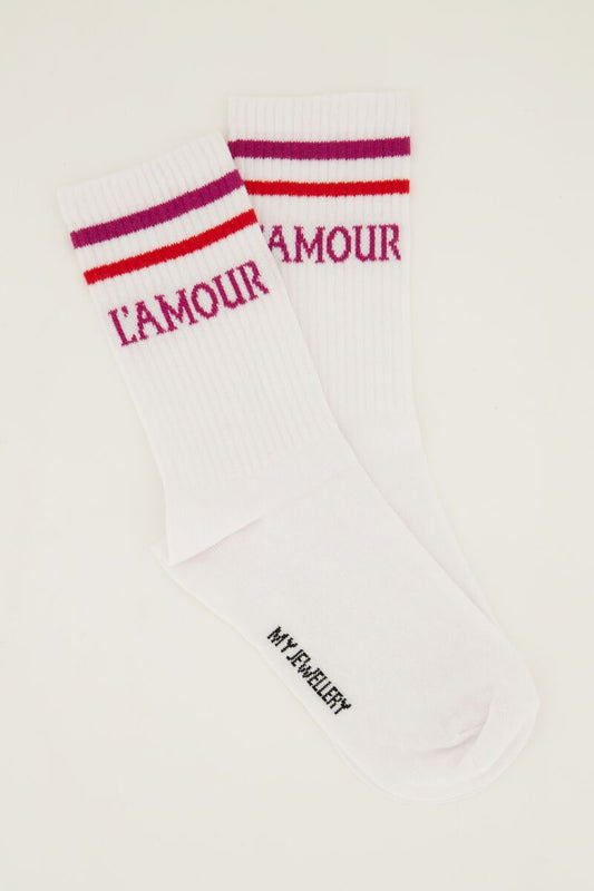 Chaussettes blanches sport avec l'amour rose