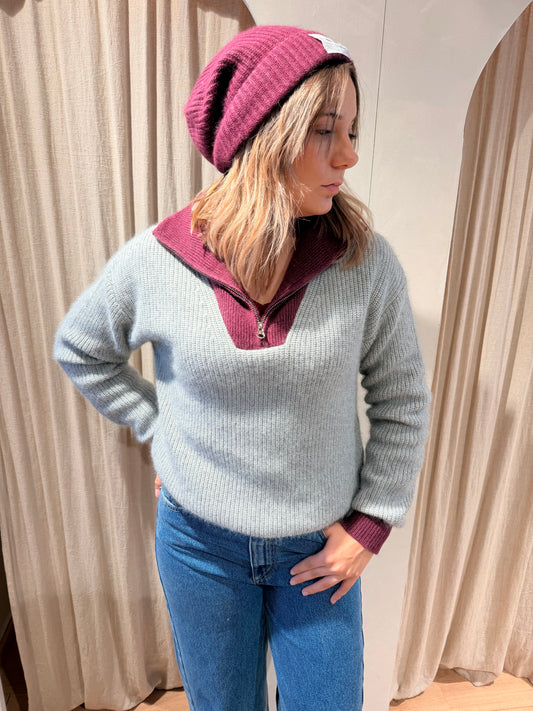 Pullover trucker-neck Breckenridge II - pearl grey/wine