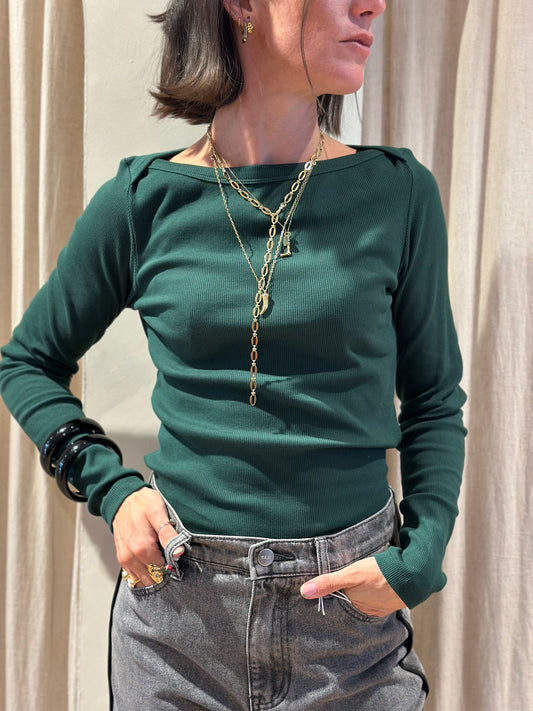 Boatneck rib long sleeve - pine Forest