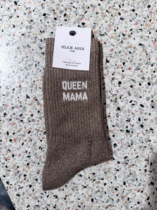Chaussettes QUEEN MAMA paillettes marron - 36/40