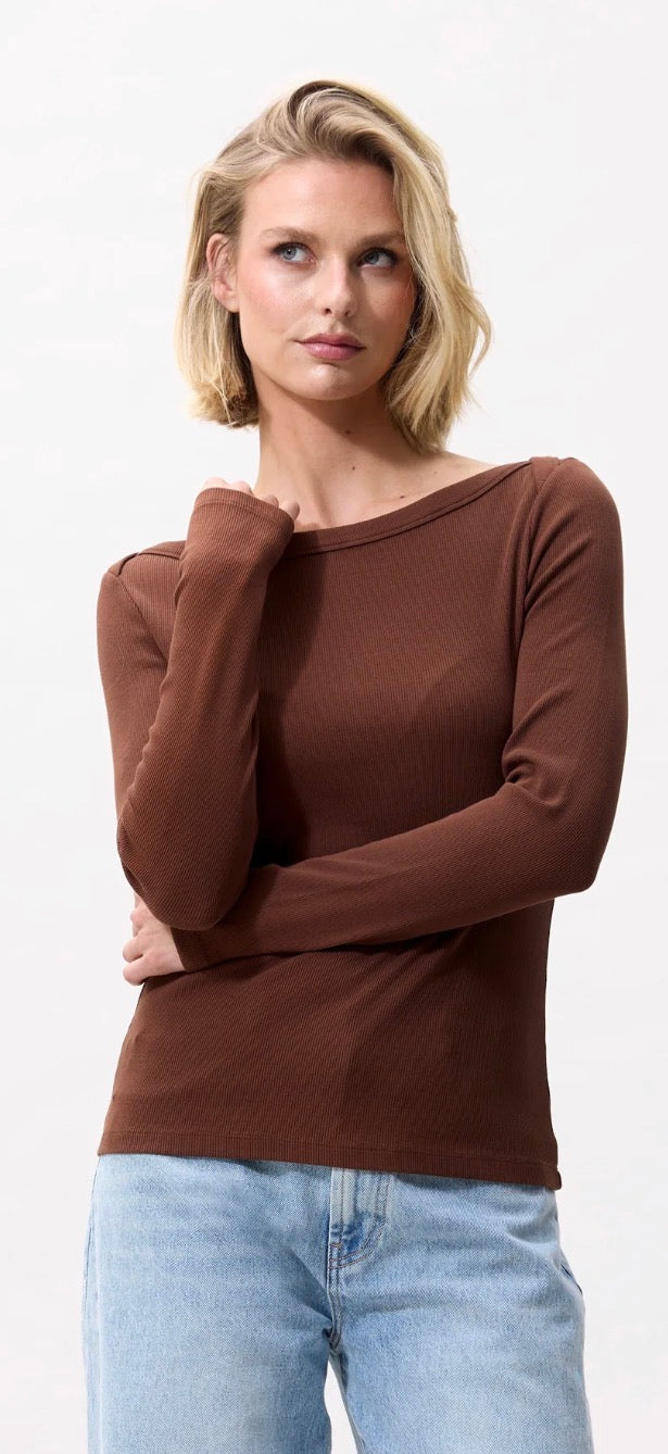 Boatneck rib long sleeve - Rocky Road