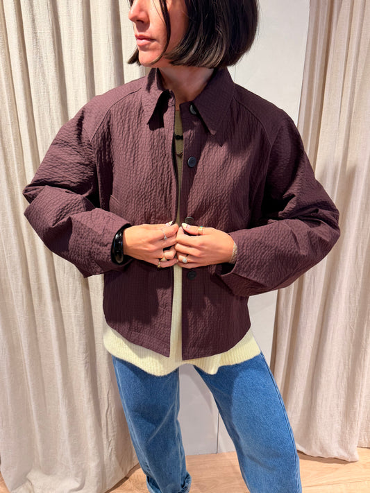 Check cape jacket plum