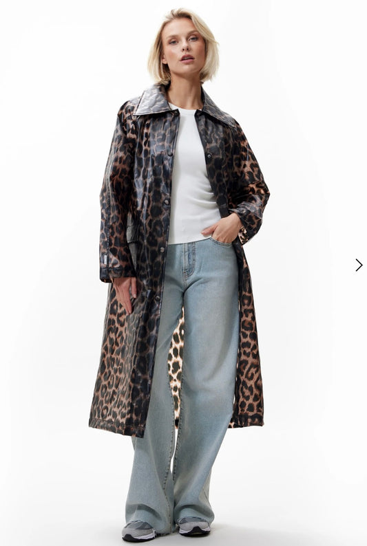 Leopard long raincoat - grey
