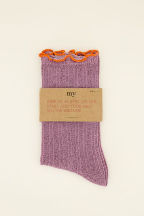 Chaussettes côtelées violettes à lurex