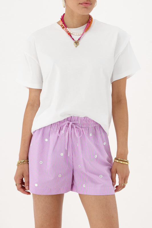 Short lilas rayé avec miroirs ronds